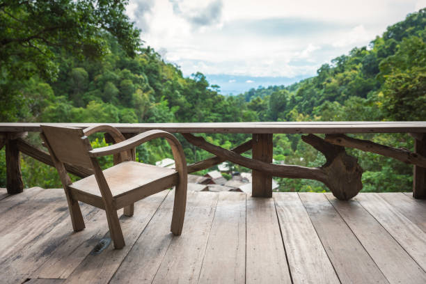 istock Wooden armchair on terrace inside rainforest 698099408