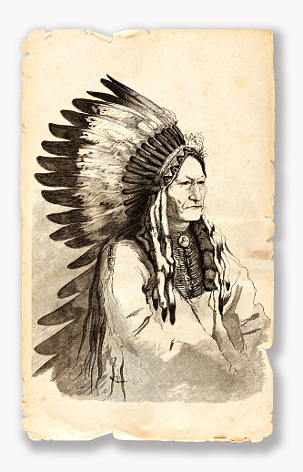 Steel engraving Chief Sitting Bull native american
