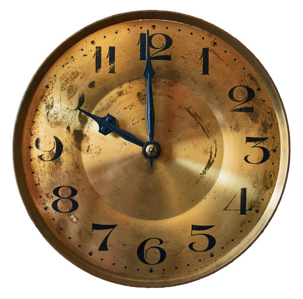 istock Vintage grandfather clock clockface isolated on white background 698103390
