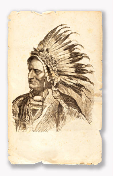 ilustraciones, imágenes clip art, dibujos animados e iconos de stock de sentada bull 1881 jefe tribal americano nativo - chief sitting bull