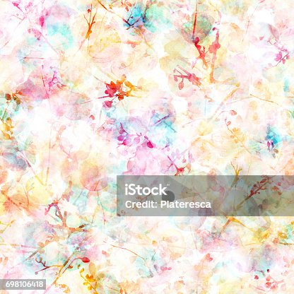 istock Abstract seamless pattern with tree branches on watercolor texture 698106418