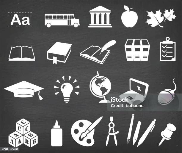 Going Back To School And Education Vector Icon Set Stock Illustration - Download Image Now - Alphabet, Apple - Fruit, Back to School