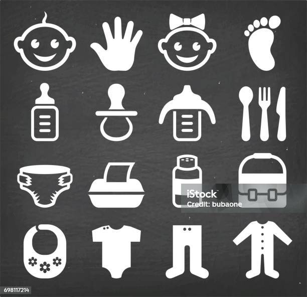 Baby And Newborn Royalty Free Vector Icon Set Stock Illustration - Download Image Now - Baby - Human Age, Baby Bottle, Chalkboard - Visual Aid