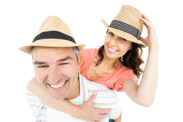 Cheerful couple  on a summer vacation shopping