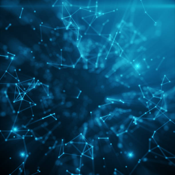 istock Abstract space blue tint background. Chaotically connected points and polygons flying in space. Flying debris. Futuristic technology style. Elegant background for business presentations, 3D rendering 698131580