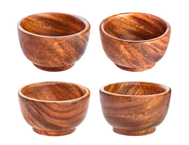 Empty wooden bowl isolated on white background