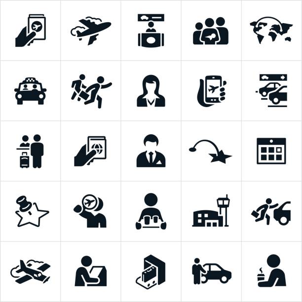 stockillustraties, clipart, cartoons en iconen met air travel pictogrammen - kamerdienaar
