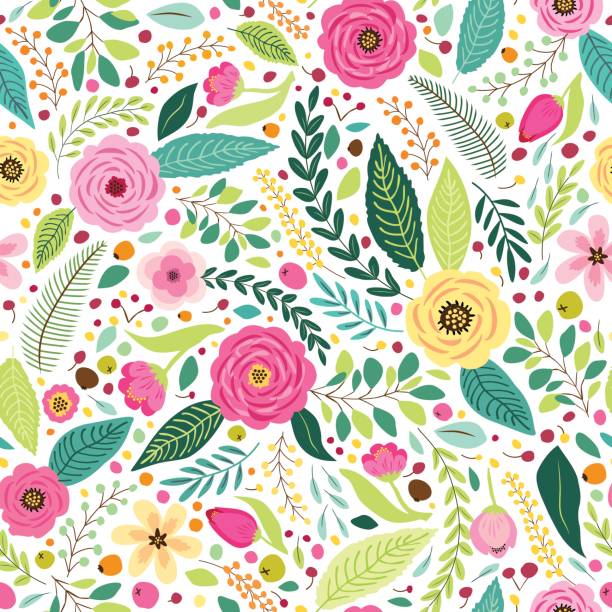 素朴な手でかわいいシームレス パターン描画最初の春の花 - bouquet backgrounds spring tulip点のイラスト素材／クリップアート素材／マンガ素材／アイコン素材