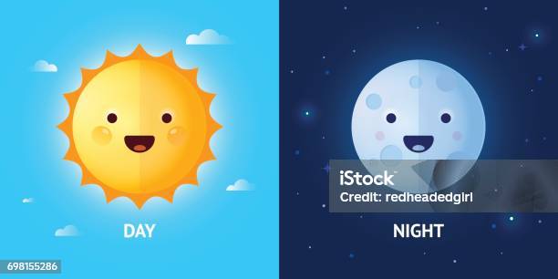 Vetores de Dia E Noite Ilustrações Com Sol E Lua e mais imagens de Lua - Lua, Sol, Noite