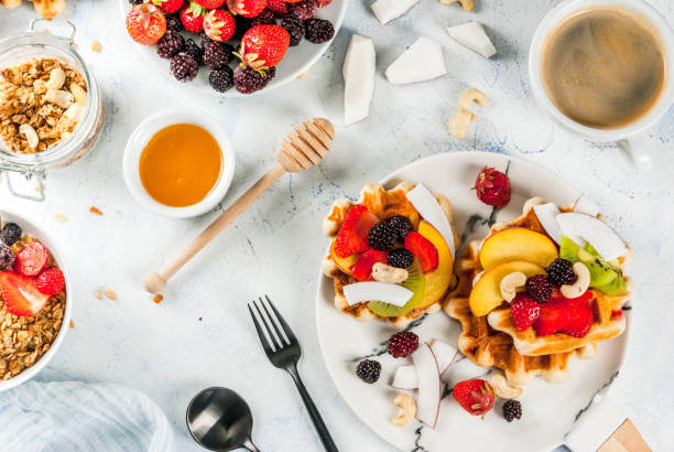istock Belgian soft wafers with fruits 698163470