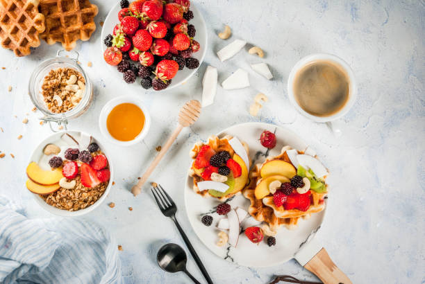 istock Belgian soft wafers with fruits 698163490