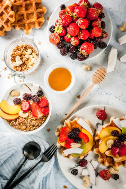 istock Belgian soft wafers with fruits 698163542