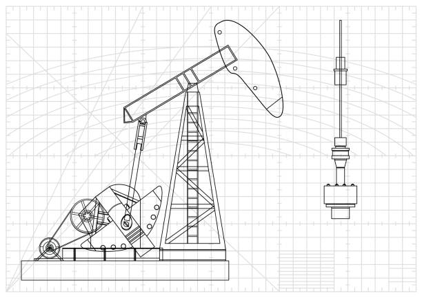 오일펌프 잭볼 청사진을 - oil industry oil rig mining oil stock illustrations