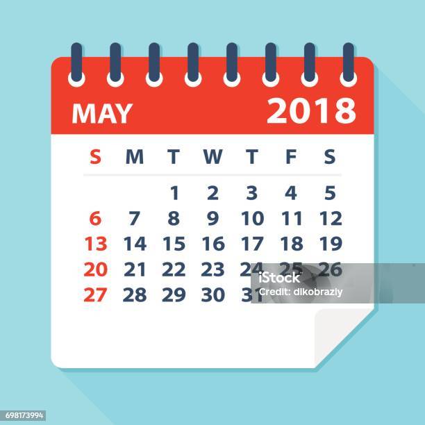 May 2018 Calendar Leaf Illustration Stock Illustration - Download Image Now - 2018, Adhesive Note, Backgrounds