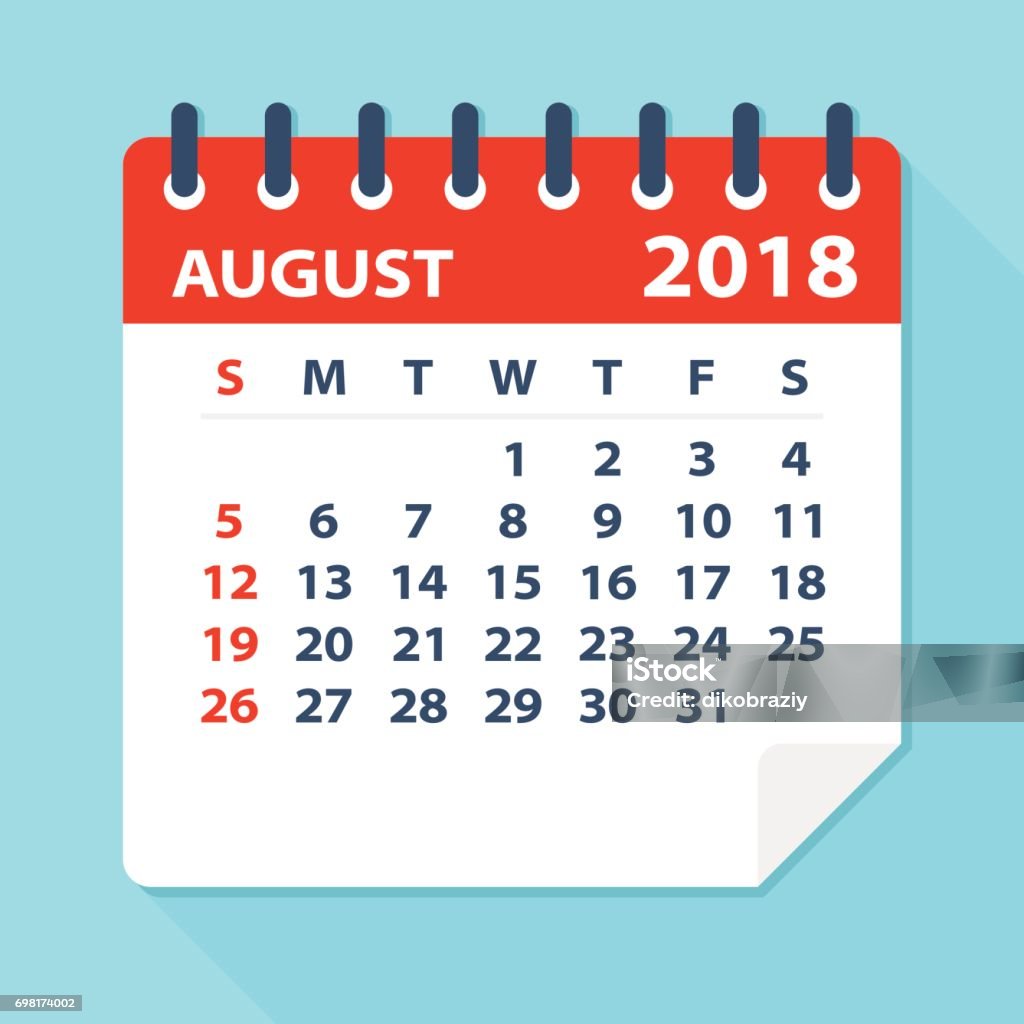 August 2018 Calendar Leaf - Illustration August 2018 Calendar Leaf - Flat Vector Illustration 2018 stock vector