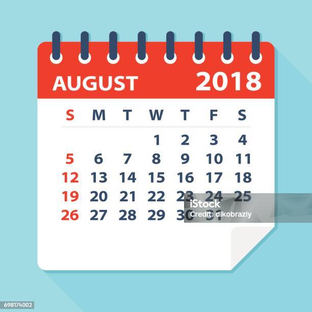 August 2018 Calendar Leaf Illustration Stock Illustration - Download Image Now - 2018, Adhesive Note, August