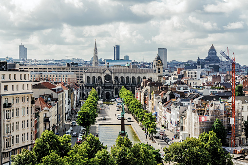 Brussels, Belgium - June 16, 2017: Panoramic view of the City of Brussels. Brussels is the capital of Belgium and the seat of the authorities of the European Community.