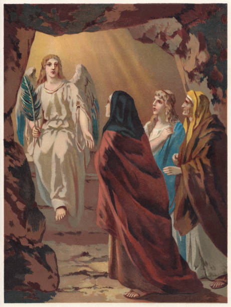 The Women at the Tomb of Christ, chromolithograph, published 1886 The Women at the Tomb of Christ. Chromolithograph, published in 1886. tomb of the virgin mary in jerusalem stock illustrations