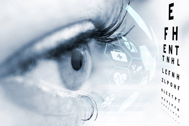 концепция офтальмолога, проверяя зрение с визитом к специалисту - human eye eyesight optometrist lens стоковые фото и изображения
