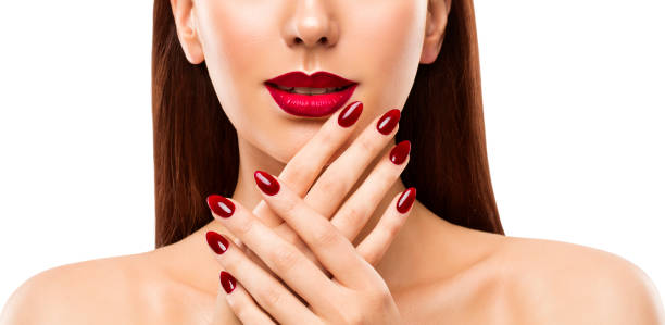 istock Nails Lips Woman Beauty, Model Face Makeup, Red Lipstick Make Up, Dark Nail 698185664
