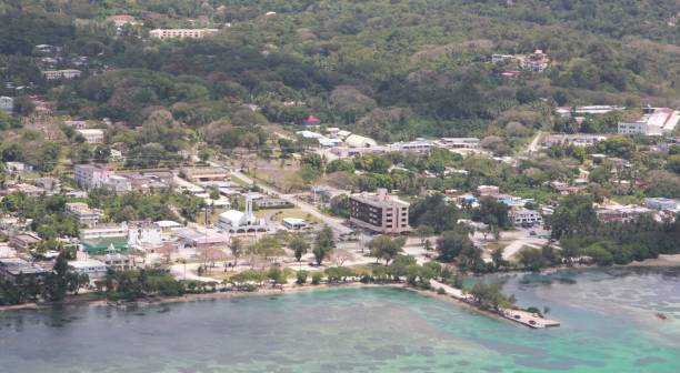 낚시 기지와 공항, 사이판에에서 주변 마을 조감도 - saipan 뉴스 사진 이미지