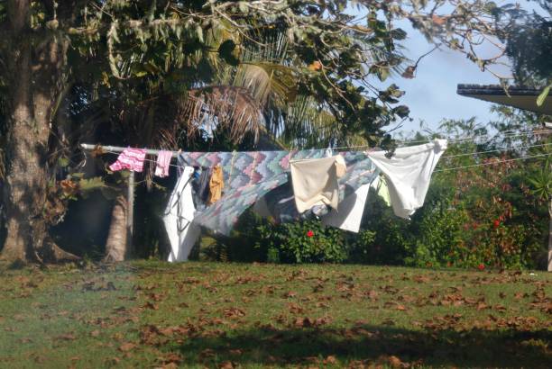 istock Clothes hanging on a line outdoors 698196478