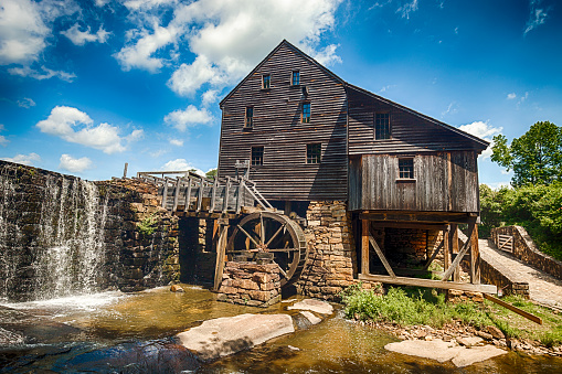 The Yates Mill dates back to 1756.  It is the main attraction of the Yates Mill County Park, a public park in Raleigh, NC.