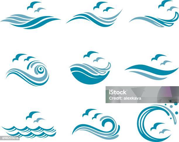 Ocean Icon Set Stock Illustration - Download Image Now - Wave - Water, Sea, Icon Symbol