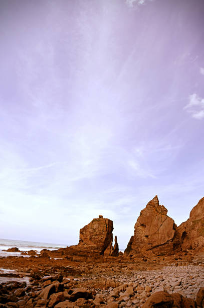 istock Scenic beautiful rocks and mountains at sea beach in Cornwall 698203188