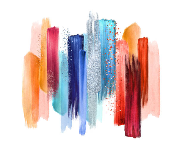 istock abstract watercolor brush strokes isolated on white background, paint smears, red blue palette swatches, modern wall art 698205666