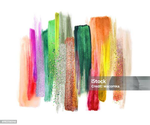 Abstract Watercolor Brush Strokes Isolated On White Background Paint Smears Tropical Colors Palette Swatches Modern Wall Art Stock Illustration - Download Image Now