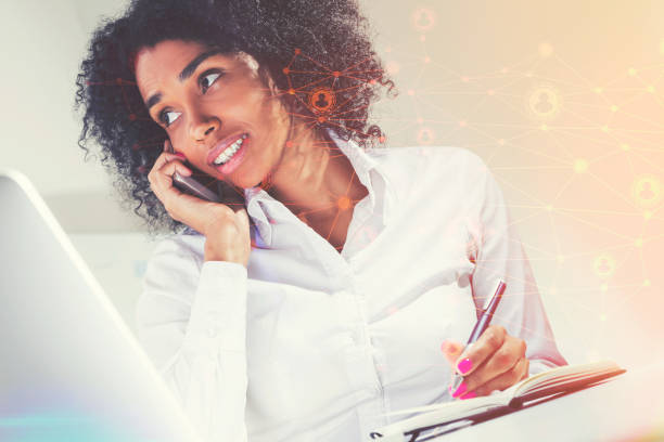 istock African American woman on phone, network 698220436