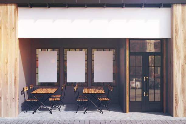 istock Gray cafe exterior, posters, toned 698239720