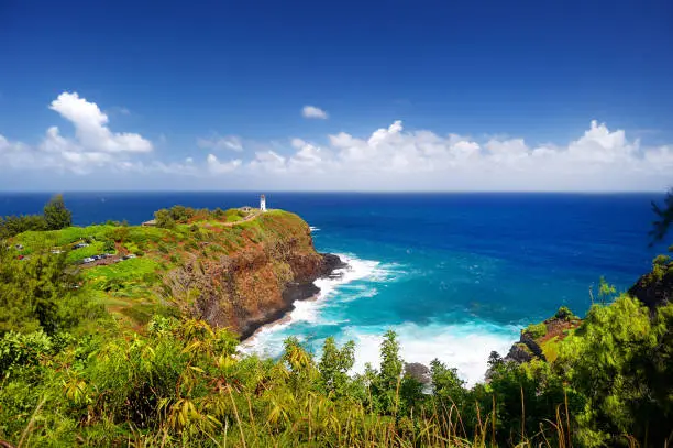 Photo of Kilauea lighthouse bay on a sunny day in Kauai