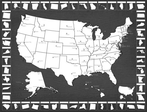 ilustrações, clipart, desenhos animados e ícones de mapa de estado dos estados unidos com capitais e cidades - map cartography connecticut drawing