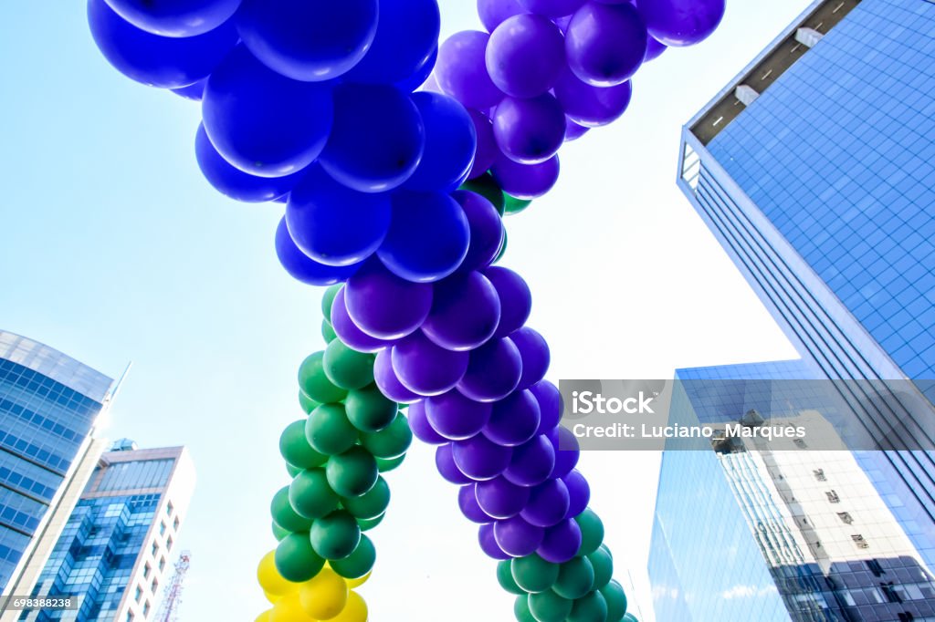 balloons Rainbow-colored arched balloons representing LGBT gay and GLS. LGBTQIA Rights Stock Photo