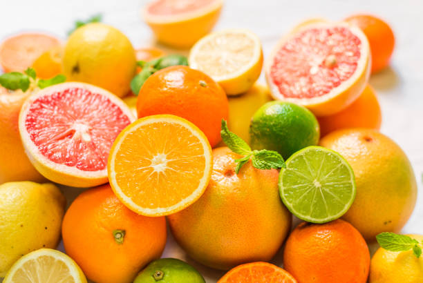 istock A large assortment of colorful citrus fruit (lemon, lime, orange, grapefruit, mandarin, tangerine, pomelo) 698396640