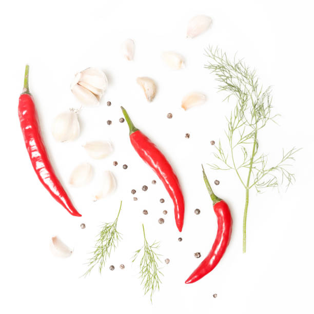 istock Spices top view - garlic, dill, red chili pepper and pepper 698415076