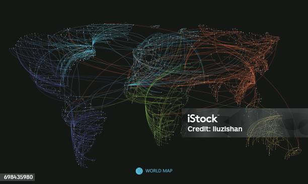 Point Composition De La Ligne De La Carte Du Monde Limplication De Connexion Réseau Vecteurs libres de droits et plus d'images vectorielles de Communication globale