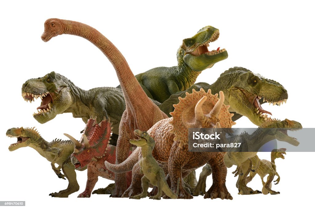 Dinosaur shooting dinosaur on white background Dinosaur Stock Photo