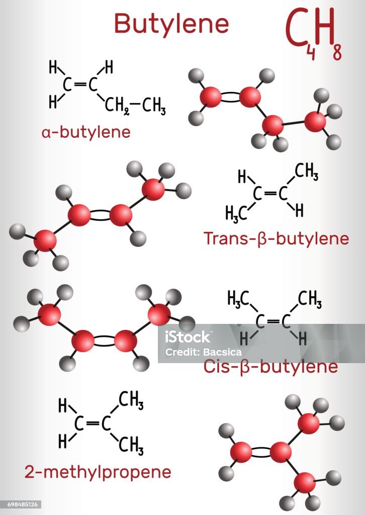 Chemical Formula And Molecule Model Of Butylene C4h8 Stock Illustration ...