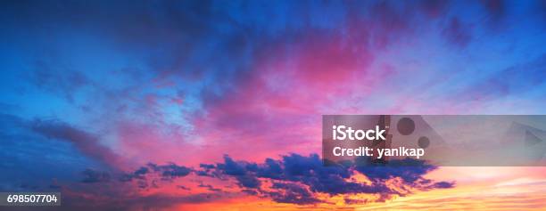 Landscape With Sky Clouds And Sunrise A Panoramic View Stock Photo - Download Image Now