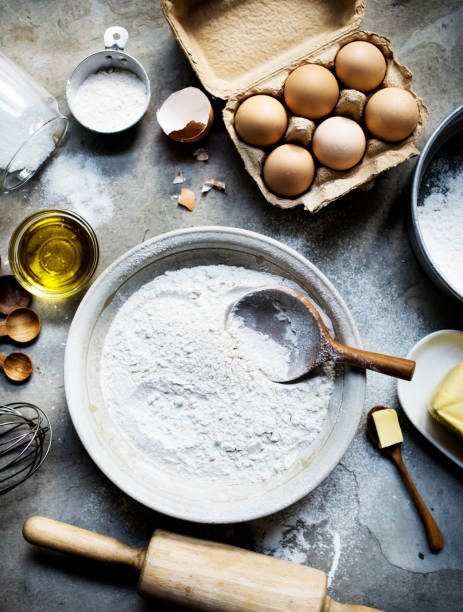 Flatlay of preparation pastry homemade recipe for bake