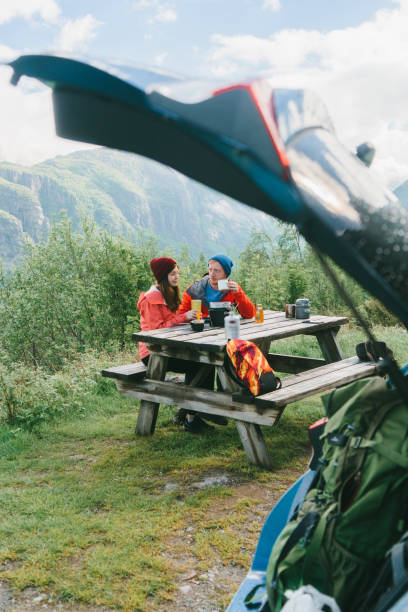istock Couple have breakfast in mountains in Norway 698525466
