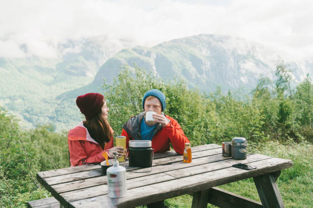 istock Couple have breakfast in mountains in Norway 698525562
