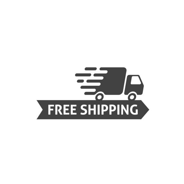 illustrations, cliparts, dessins animés et icônes de transport maritime icône vector isolés et plate bande dessinée livraison gratuite badge gratuit - delivery van truck freight transportation cargo container