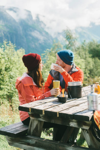 istock Couple have breakfast in mountains in Norway 698534224