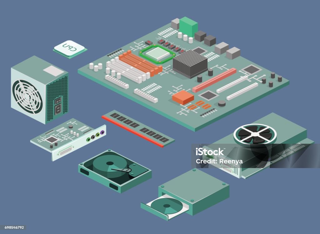 Isometric Flat 3d Isolated Vector White Computer Computer Parts Stock ...