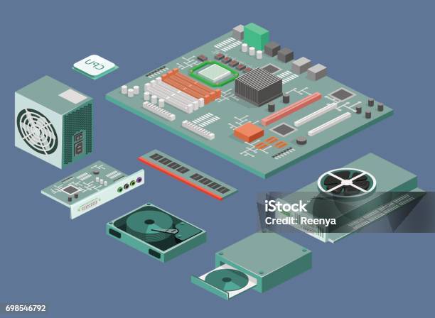 Isometric Flat 3d Isolated Vector White Computer Computer Parts Stock ...