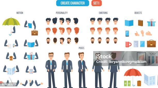 Set For Creating Character Businessman Consisting Of Various Details Stock Illustration - Download Image Now